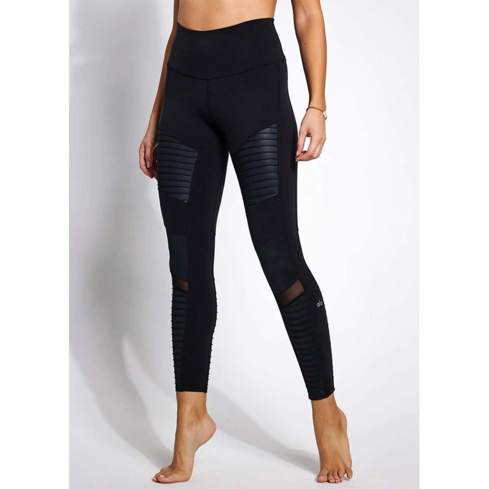 Alo Yoga Women's Black Velvet High-Waisted Flocked Moto Leggings Size small